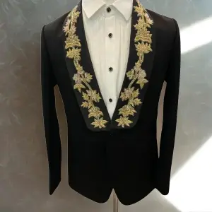 Luxury Black Men’s Blazer with Gold Zardoji Worked Shawl Lapel